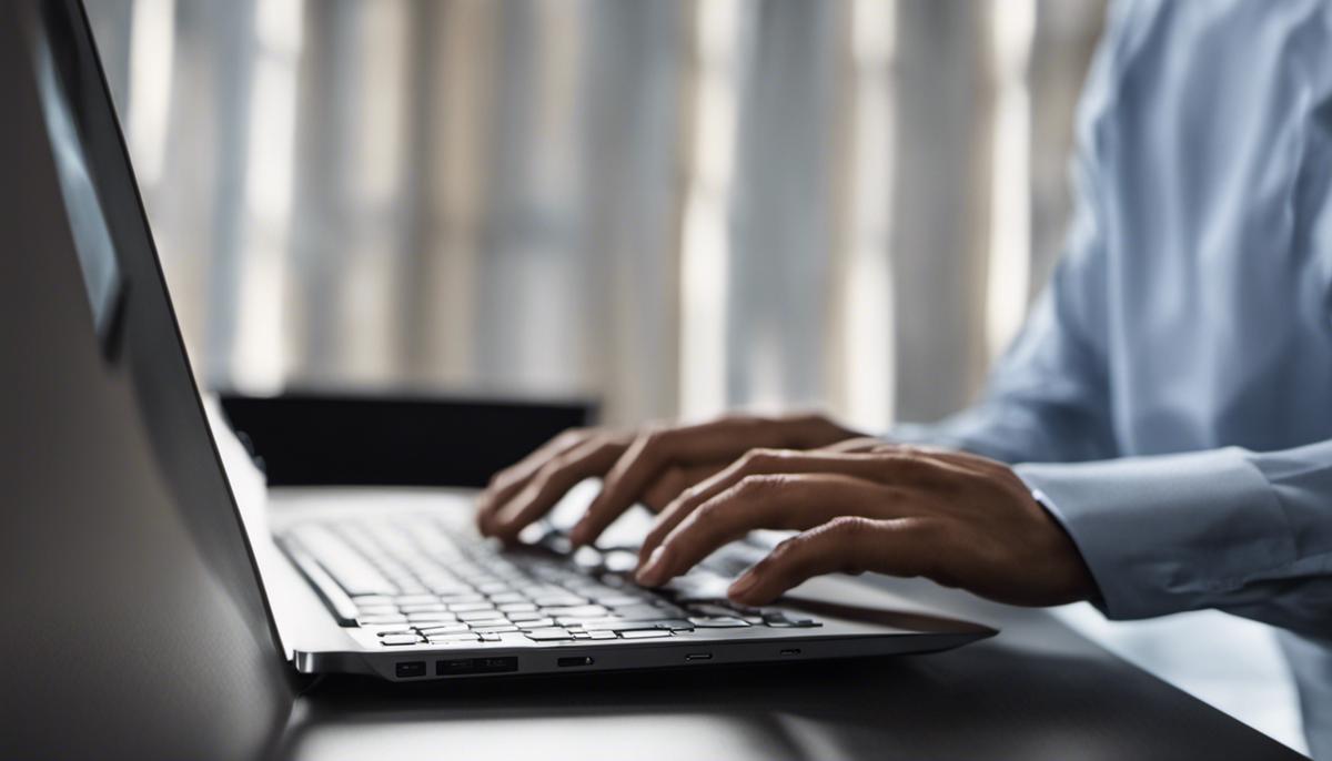 A person typing on a laptop, representing the concept of high-quality and consistent content