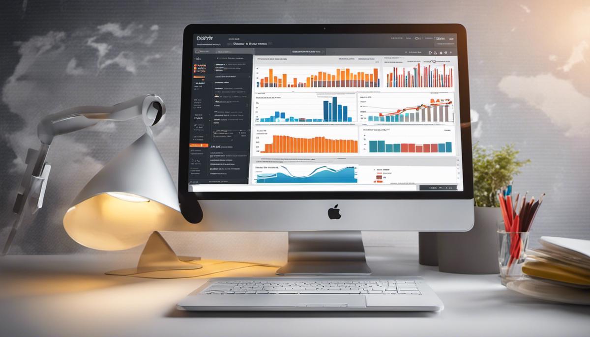 Image of a laptop showing PPC metrics and analytics data being analyzed